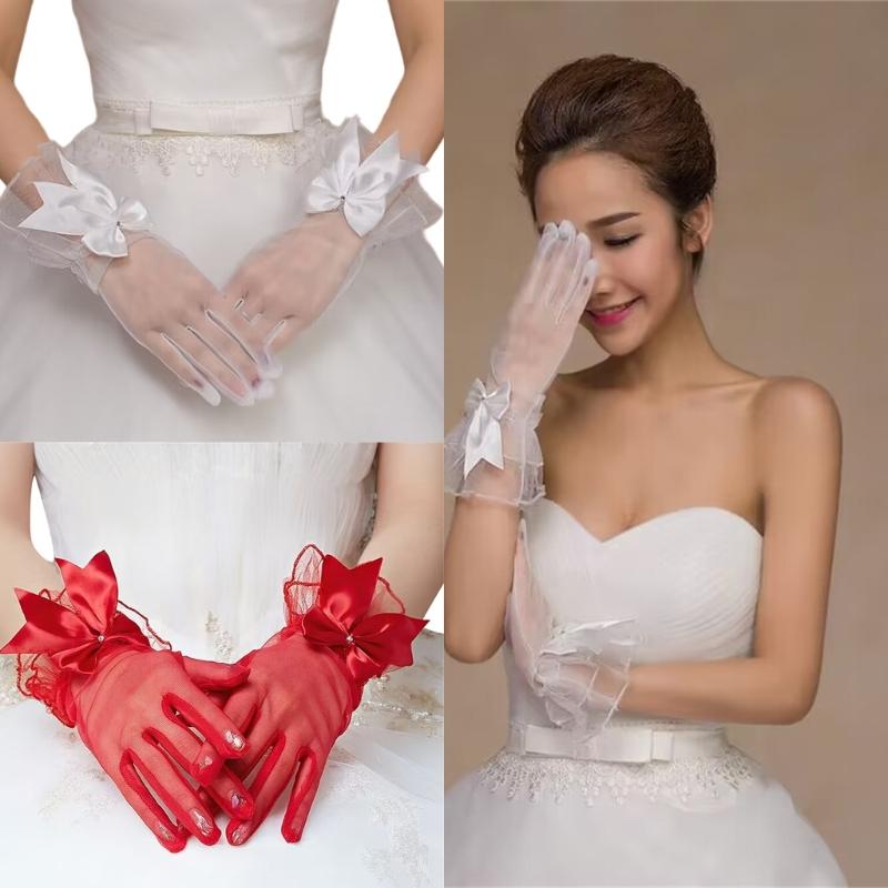 Кружевные перчатки с бантами для тематического мероприятия, женские вечерние короткие перчатки, прозрачные перчатки для невесты, аксессуары для фотосессии