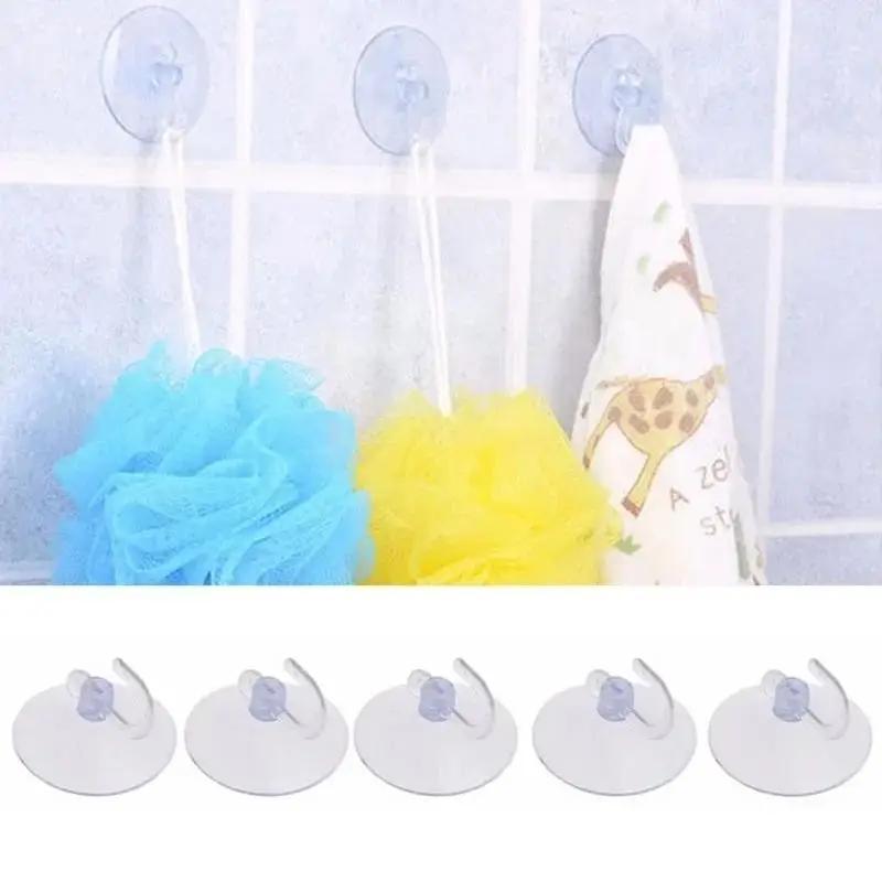 New 5Pcs Concise Design Transparent Wall Hooks Suitable Bathroom Towel Hanger Hooks Super Strong Suction Cup Window Hooks