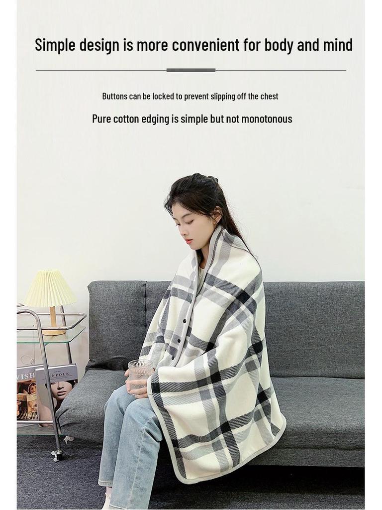 New Fall/Winter Blue Check Shoulder Wrap: Multifunctional, Extra Thick, Warm Shawl, Blanket, and Nap Cape.