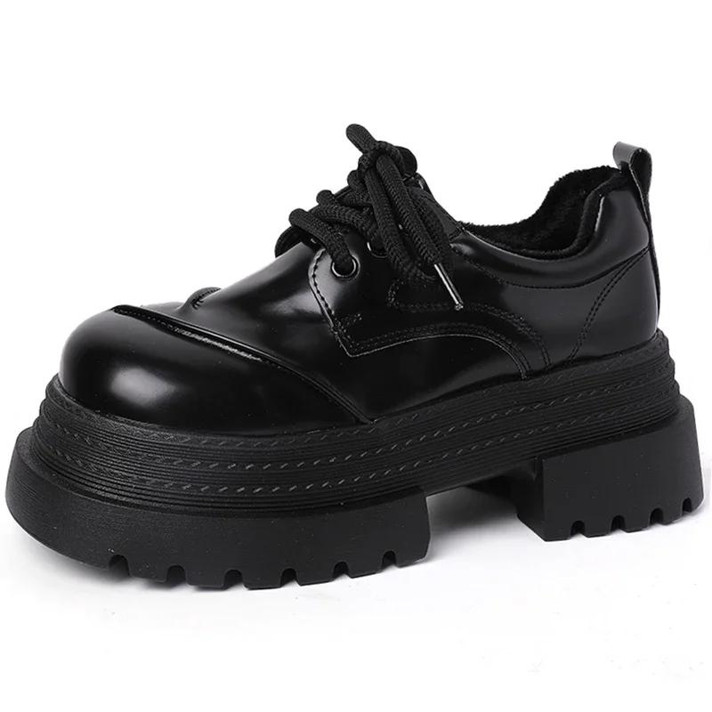 Мода 2025 Весна Женские туфли Мэри Джейн JK Модные туфли на шнуровке Винтажная платформа Элегантные туфли на толстом каблуке
