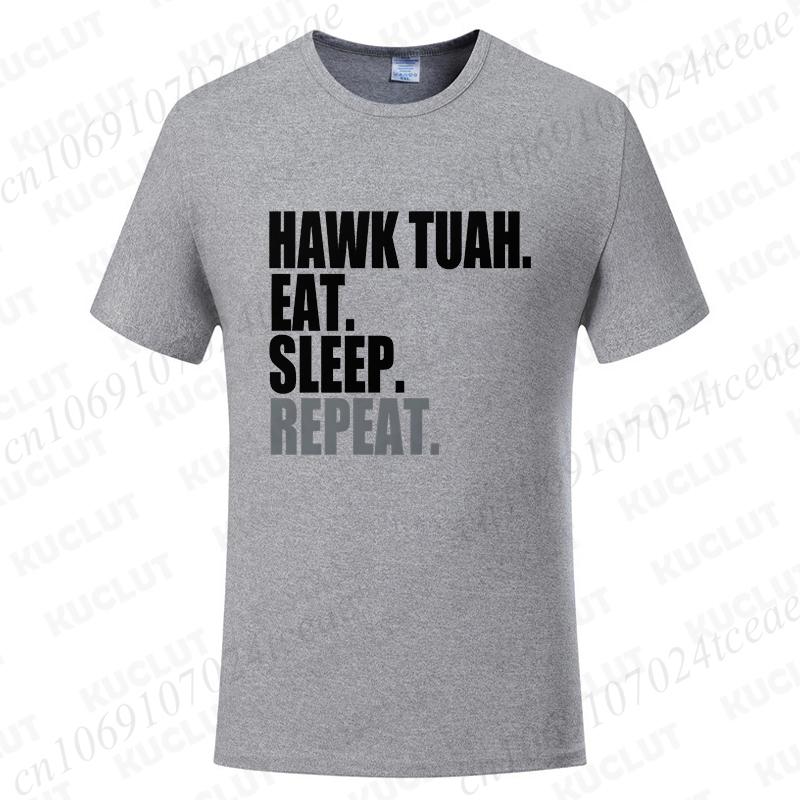 Футболка с мемом Hawk Tuah Eat Sleep Repeat, унисекс, мужская, женская, модная, повседневная, оверсайз, с коротким рукавом