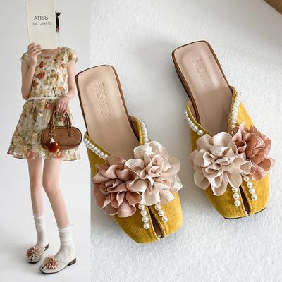 Сказочный ветер цветок французская сумка голова полушлепанцы женская обувь 2025 новый популярный весна и лето ленивый темперамент крутые шлепанцы