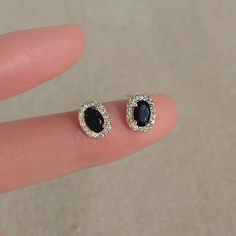 Серьги-гвоздики из черного циркония в стиле ретро, женские серьги-гвоздики в стиле французского света класса люкс Niche Temperament