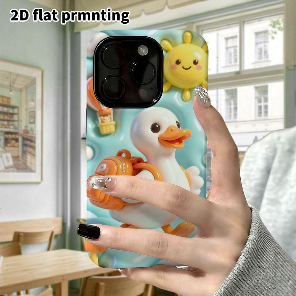 Phone case: 2D flat design suitable for iPhone 18 17 16 15 14 13 Pro protective case, cute little duck, perfect Christmas and Halloween holiday gift