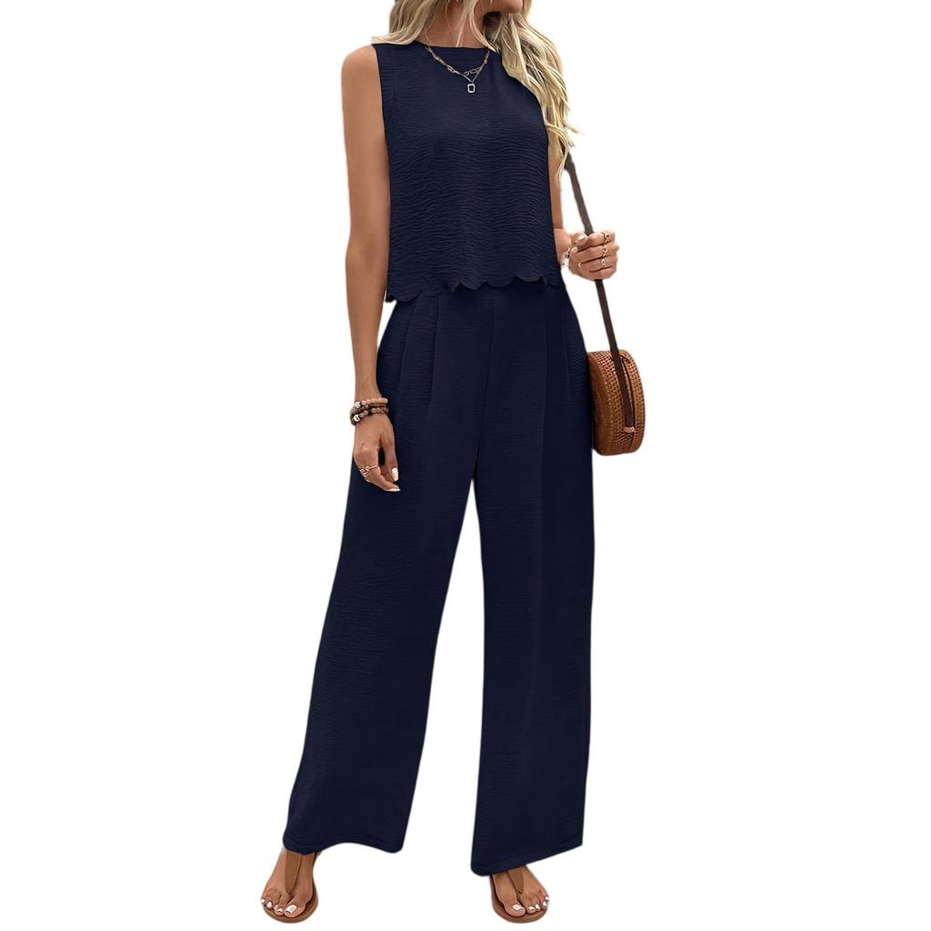 Комплекты из частей для женщин, летние наряды, жилет без рукавов и широкие брюки, завязка сзади