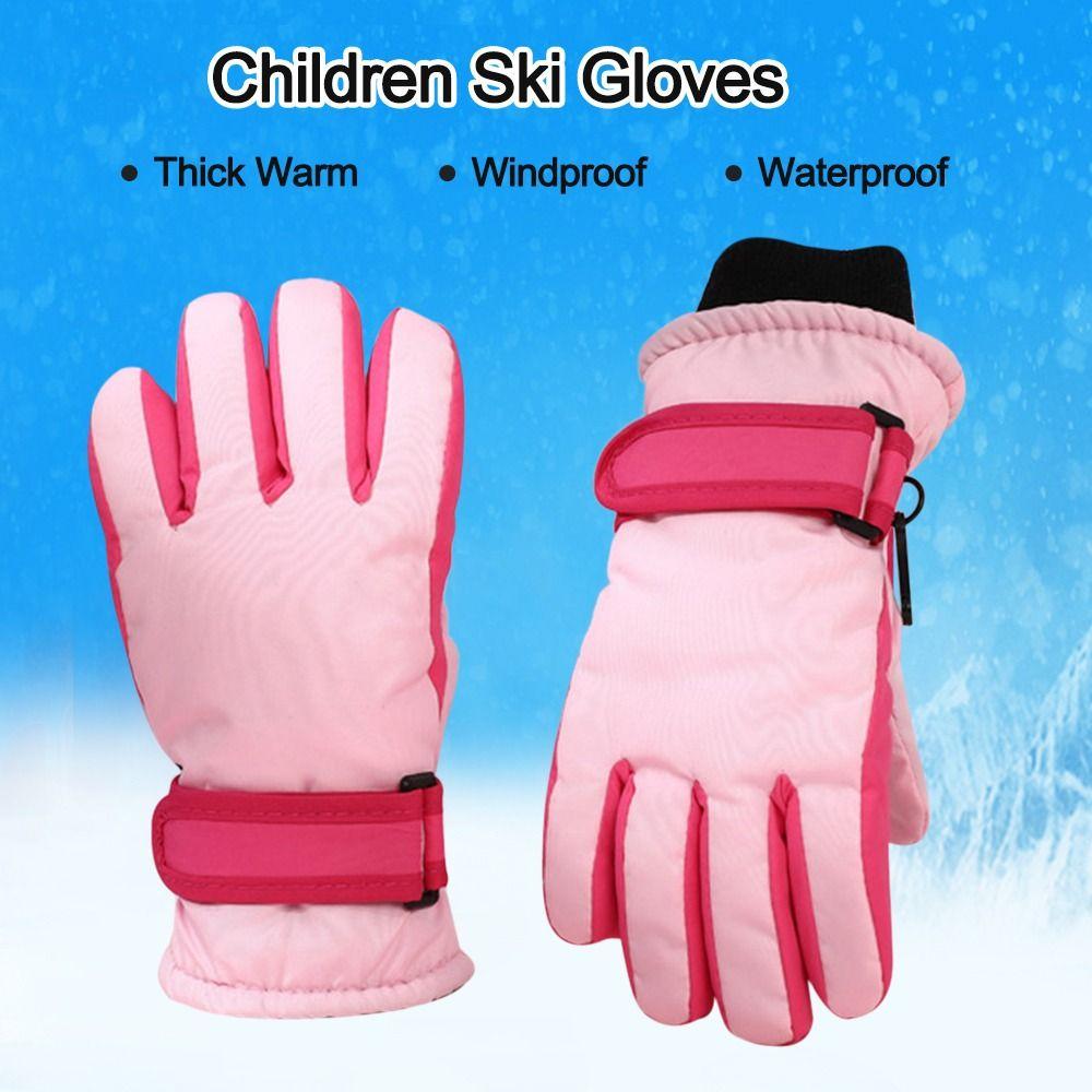 Winter Fashion Print Non-slip Thick Warm Windproof Long-sleeved Mittens Children Ski Gloves