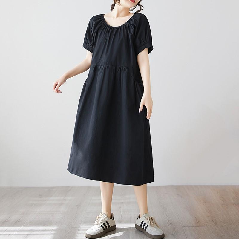 Короткий рукав Плюс размер Хлопок винтаж новые платья для женщин повседневные свободные миди длинное летнее платье