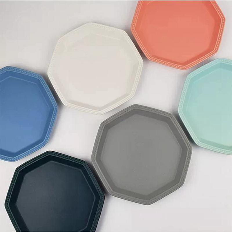 8-дюймовая цветная керамическая обеденная тарелка с геометрическим узором, поднос для десерта, послеобеденный чай, блюдце для печенья, формы для торта, пригодные для использования в микроволновой печи