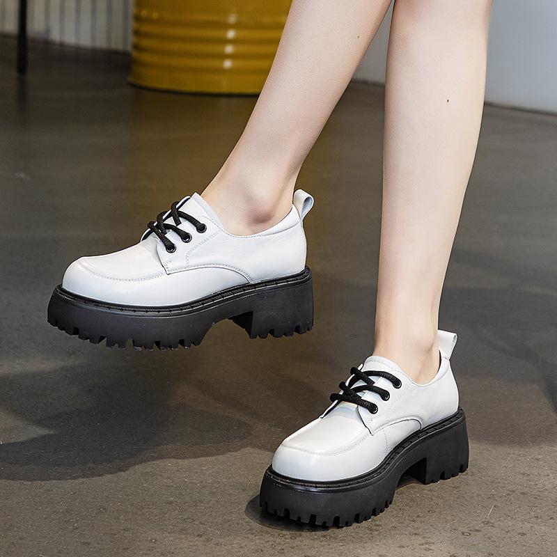 Thick Bottomed Loafers Women's Casual Leather Shoes