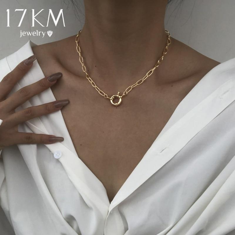 17 км винтажная золотая нерегулярная круглая цепочка с подвеской для женщин, модное ожерелье с подвеской в виде монеты с замком, вечерние ювелирные изделия, подарки