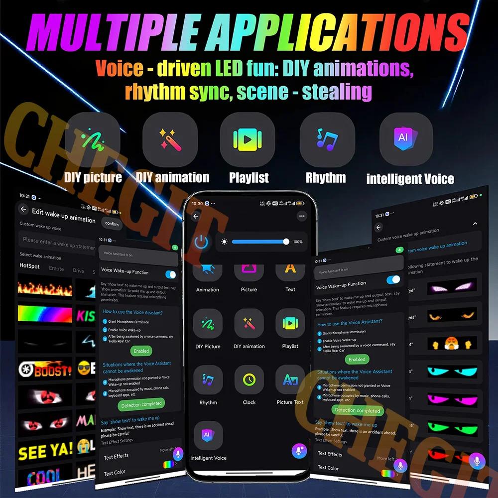 AI Voice LED Matrix Pixel Panel Car Demon Eyes APP Night Light DIY Programmable Flexible LED Display for Car Truck Accessorie