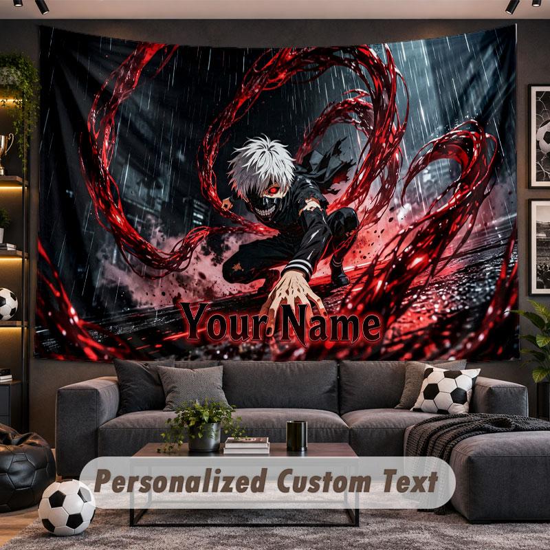 Wall Hanging Tapestry Custom NameTokyo Ghoul Pattern Personalized Printed Fabric Wall Decor
