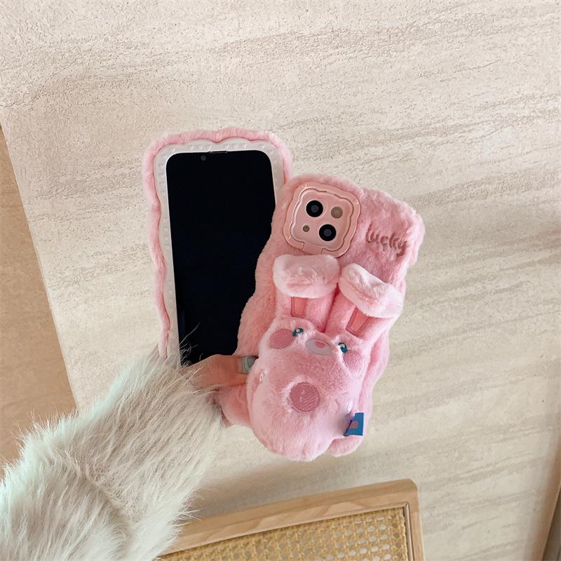 Мягкий чехол для телефона Apple 15 Promax с милым рисунком кролика и защитой от падения