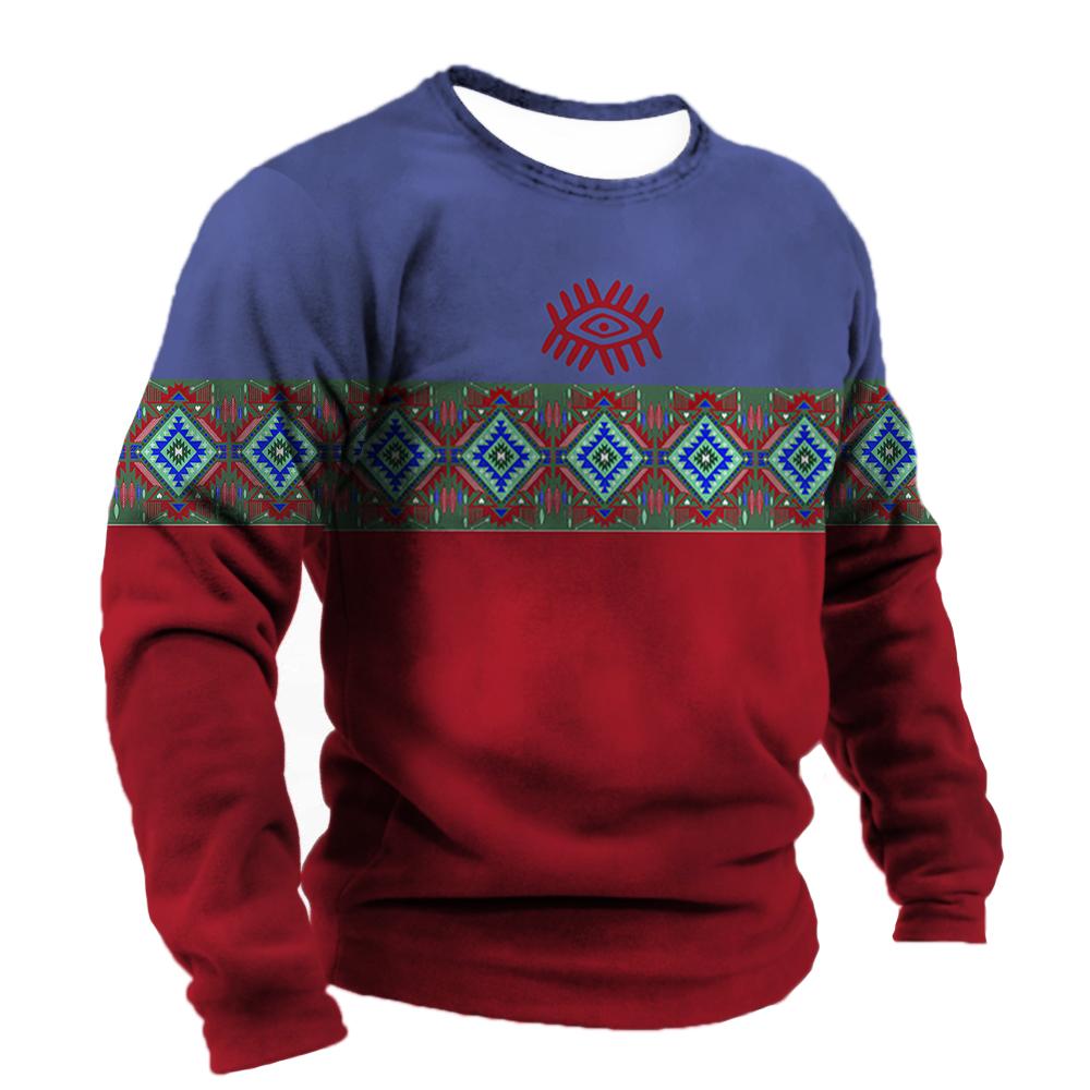 Винтажная футболка из хлопка с длинным рукавом, мужские топы 5xl, этническая футболка с племенным принтом, весенняя дышащая свободная мужская рубашка, одежда