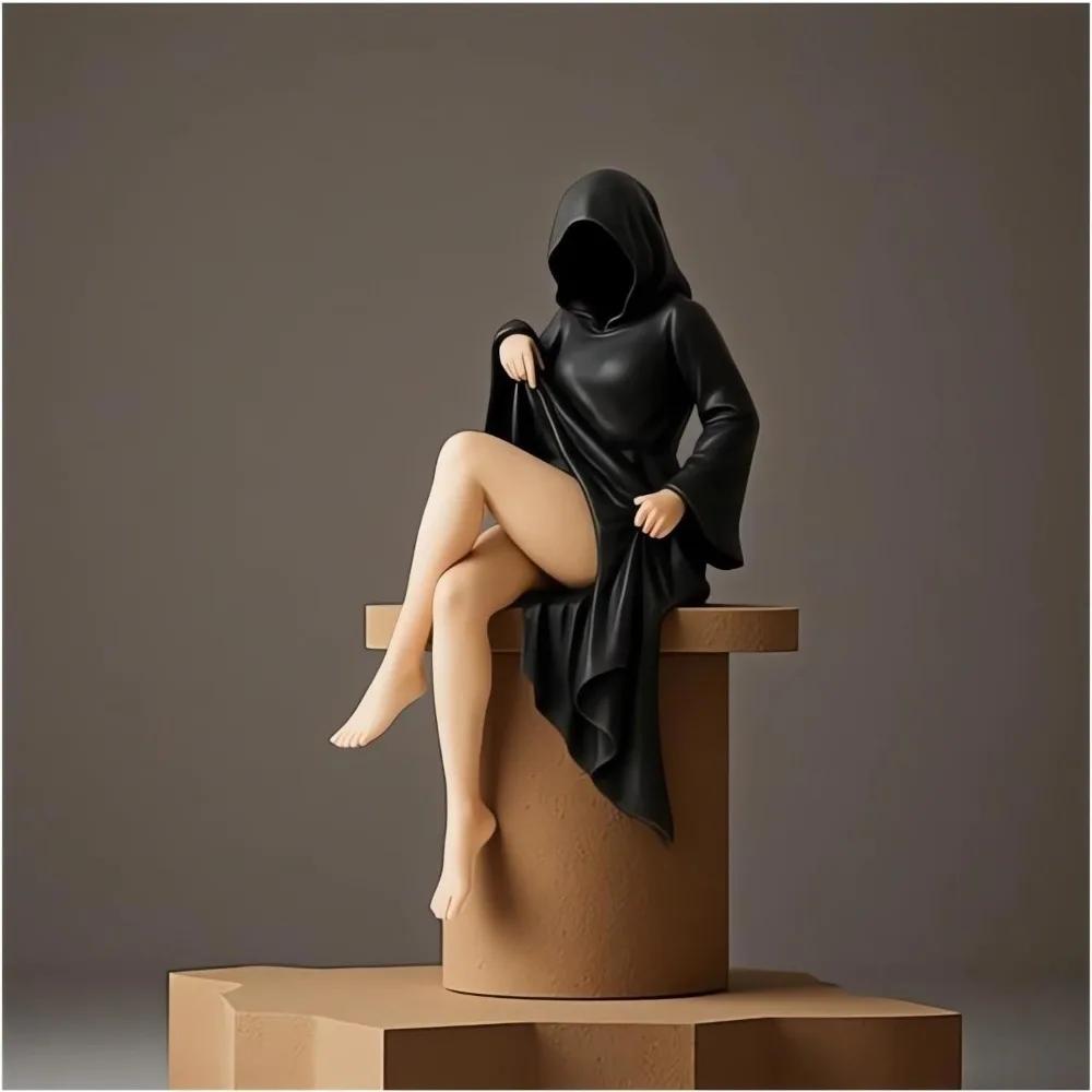3D Загадочная Статуэтка на Хэллоуин Готическая Фигурка Королевы в Черном Плаще Скульптура для Книжной Полки Статуэтка Сидящего Призрака Настольное Украшение Подарок