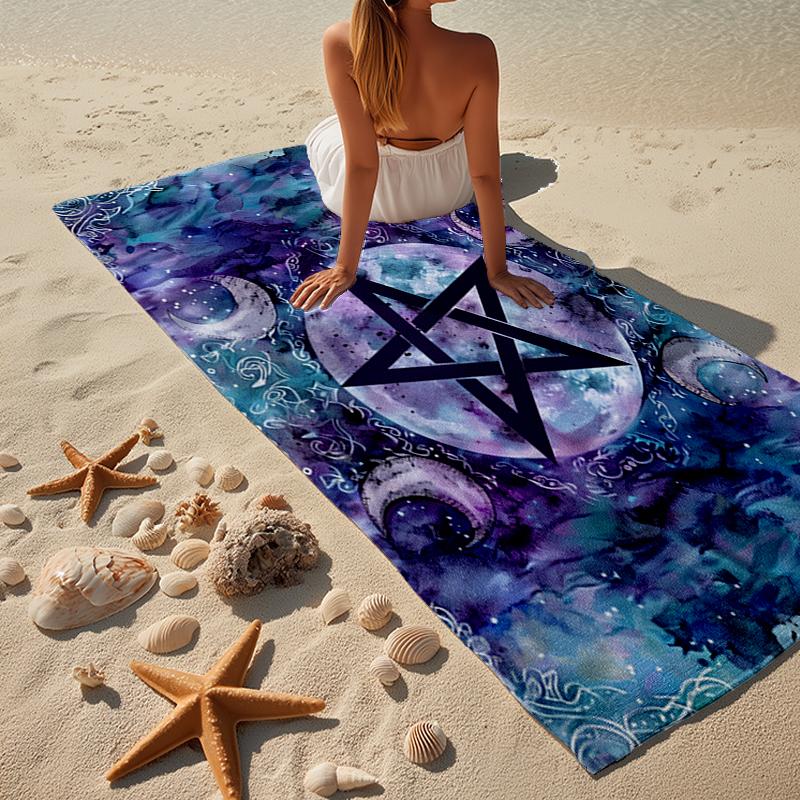 Pentagram And Moon Artwork Beach Towel, Super Soft Microfiber, Gift for Her/Him, Birthday, for Pool, Beach, Travel, Home Decor Fan gifts