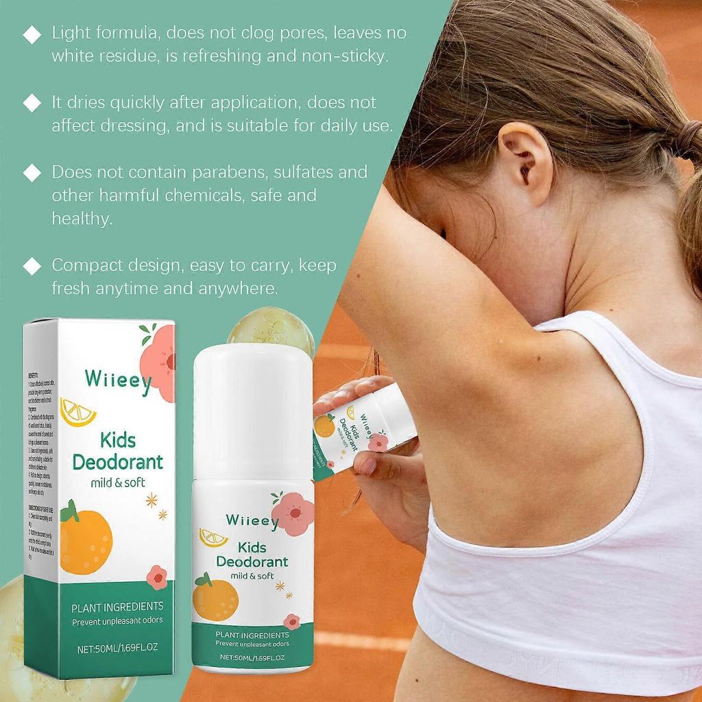 Fresh Natural Deodorant For Kids Teens Aluminum Free, Hypoallergenic Deodorant, Vanilla Citrus Roller Fragrance, Children's Sweat Roller Armpit Sweat