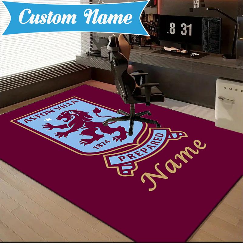 Custom Name Aston-Villa Pride Rug Game Carpet, Floor Mat for Bedroom Living Room Entryway Rug, Home Decor Idea Gift for Christmas birthday
