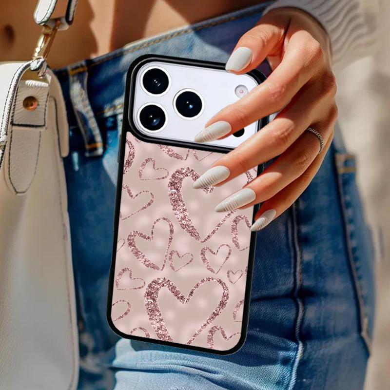 Чехол для телефона с узором 'Золотая Роза Блестки Розовое Сердце' Для iPhone 17 Air 14 15 13 12 Max Чехол Для Apple 14 15 16 16e 11 Pro Max Plus