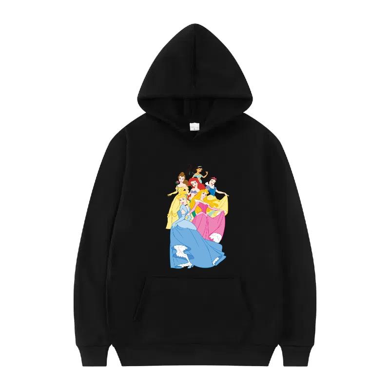 Disney Princess Pattern Woman Fashion Sporty Loose Black Spring Tops Clothes Pullovers Ladies Cheap Y2k Hoodies Men Sweatshirts