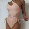 Женский сексуальный нерегулярный эластичный купальник на одно плечо, летний купальник с открытой спиной и покатым плечом, однотонный обтягивающий цельный купальник