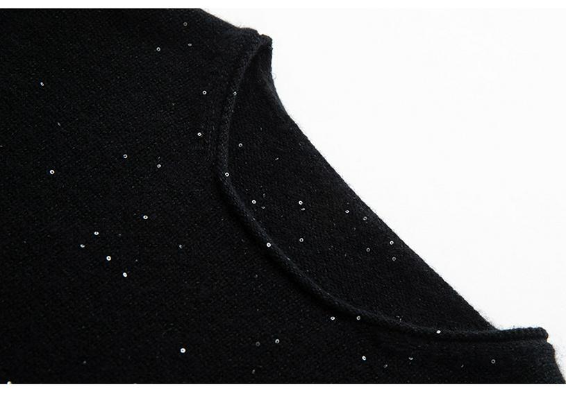 Women's Sequined Cashmere Sweater - Thickened Roll-Edge Round Neck, Versatile Autumn/Winter Casual Knit Base Layer