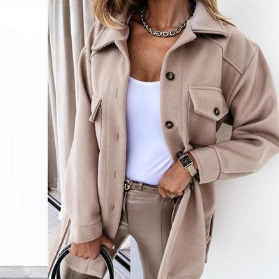 Офисная куртка с лацканами, женская осенне-зимняя повседневная женская верхняя куртка с длинным рукавом, модная деловая куртка-рубашка