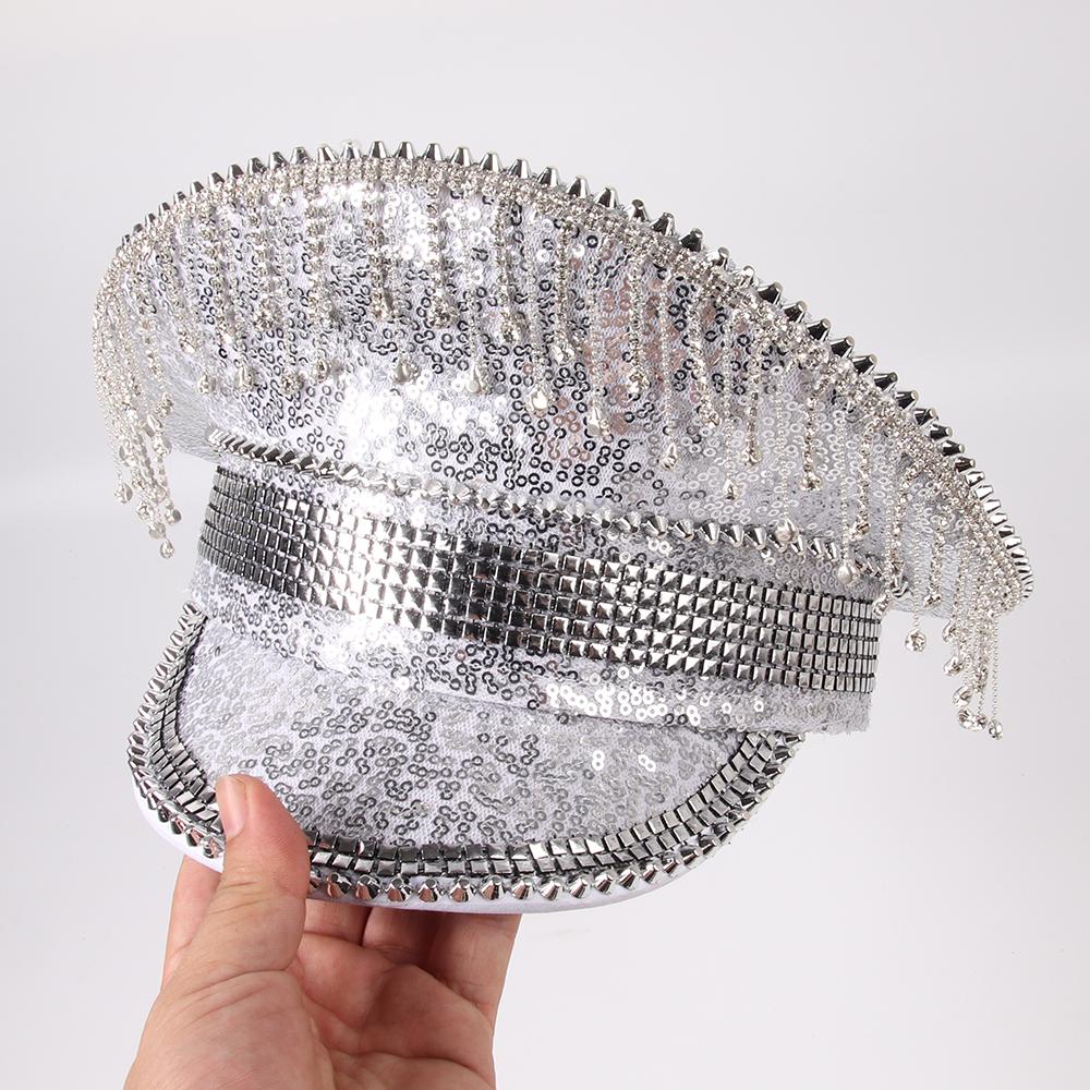 Женская и мужская военная шляпа с шипами, кепка капитана, королева, роскошная шляпа сержанта с кисточками и стразами, шляпа для девичника, праздничная шляпа на день рождения