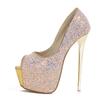 Sexy Peep Toe Extreme High Heels Party Nightclub Stripper Pole Dance Shoes Fashion Sequined Cloth Platform Pumps Women