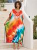 2024 Boho Colorful Printed Batwing Sleeve V-neck Beach Dress Women Summer Swimwear Coverup Cozy Plus Size Kaftan Homewear Q1674