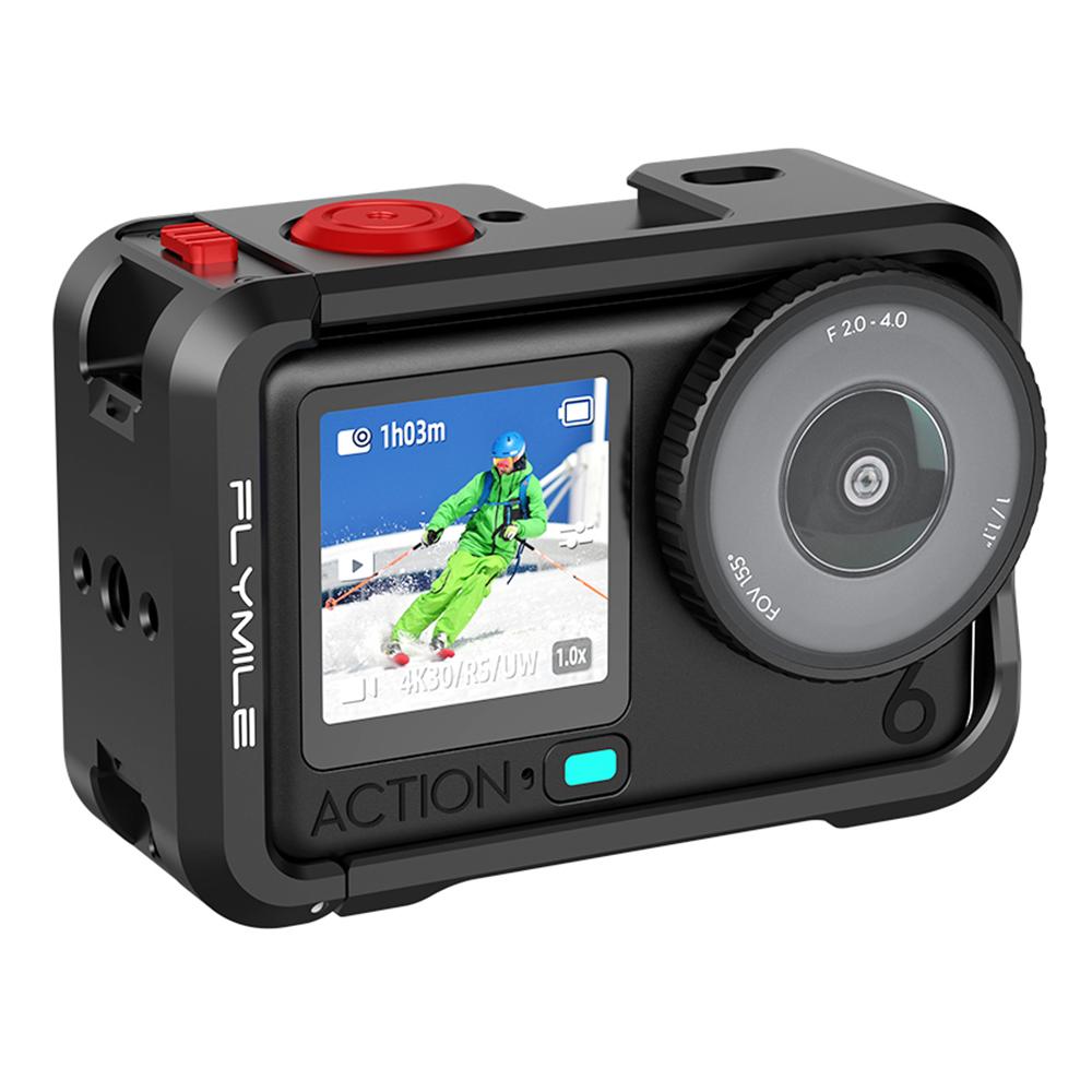 FLYMILE Single Opening Camera Cage for DJI Osmo Action 6 Protective Metal Frame with Cold Shoe and 1 / 4" Thread