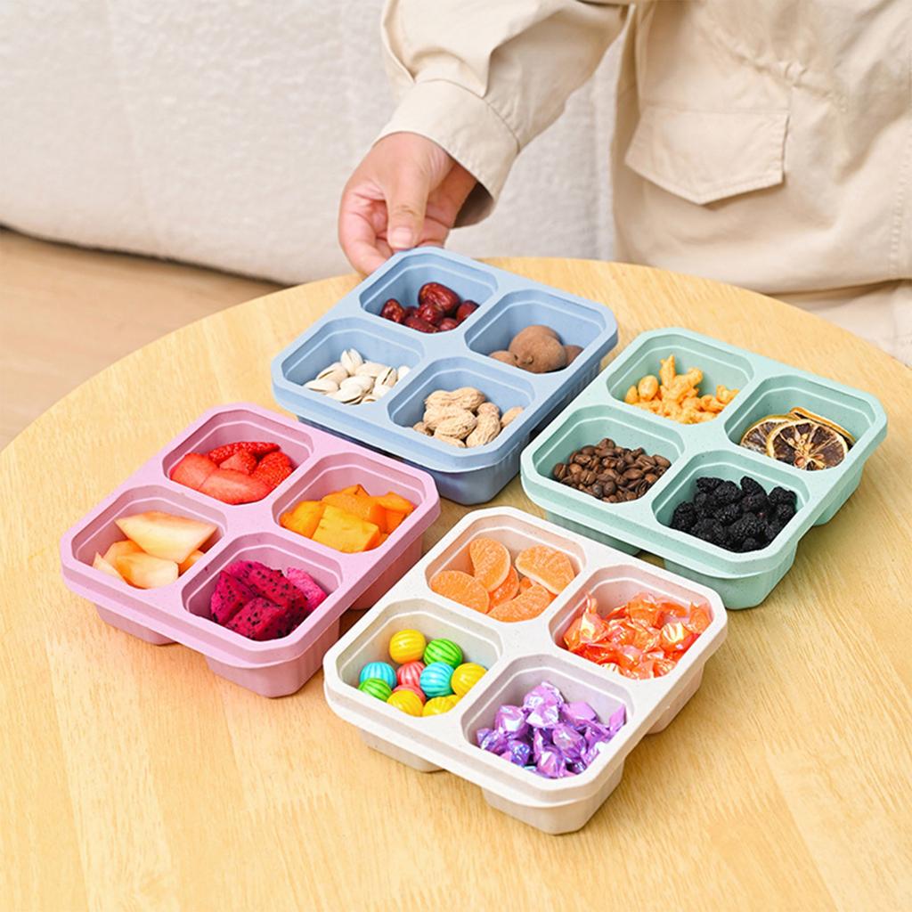 Bento Snack Box, 4 Compartment Food Storage Container Straw Meal Prep Lunch Box Plastic Food Storage Containers, Microwave And Dishwasher Safe