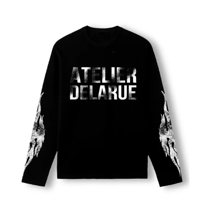 2026 новый ATELIER с принтом, круглый вырез, дерзкий, красивый, с длинным рукавом, с принтом букв, универсальная, повседневный стиль, футболка
