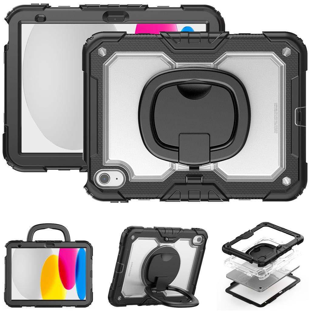 For iPad (2025)/iPad 10.9 (2022) Kickstand Case PC+Silicone Tablet Cover with Shoulder Strap