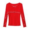 New Winter Mesh Heavy Industry Feels Ruffled Diamond Versatile Long-sleeved Women's T-shirt Base Shirt Top