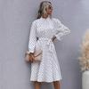 Women Spring Fall Dress Polka Dot Print Half Turtleneck Butterfly Sleeve S-XL