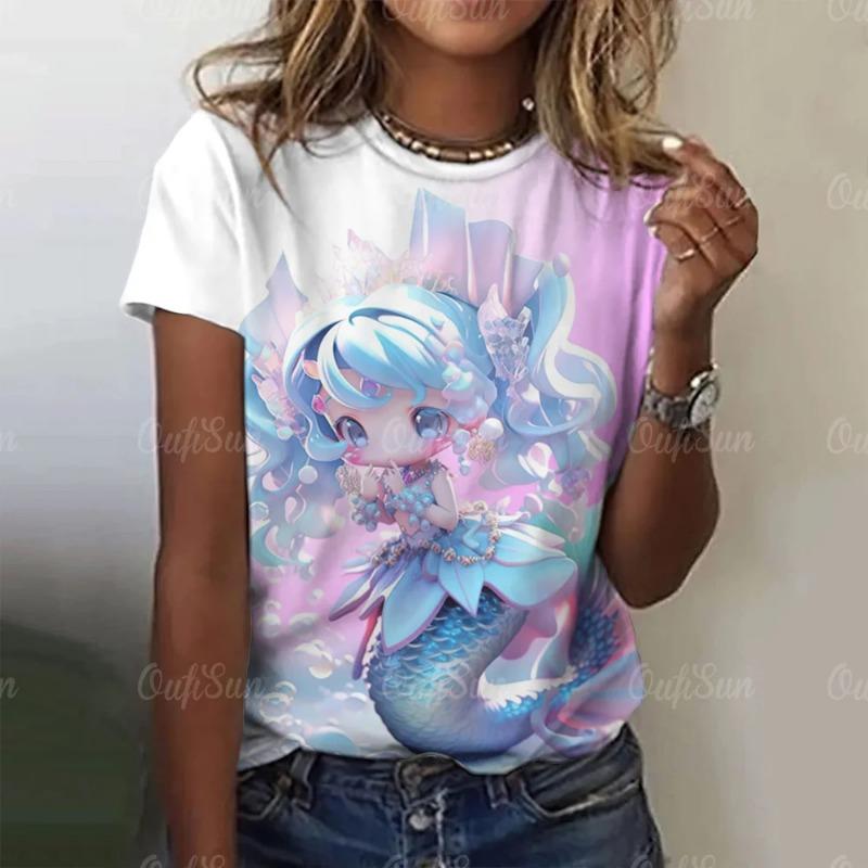 Летние женские футболки с рисунком из мультфильмов, повседневные футболки с короткими рукавами и 3D-драконом для женщин, одежда, свободный уличный топ