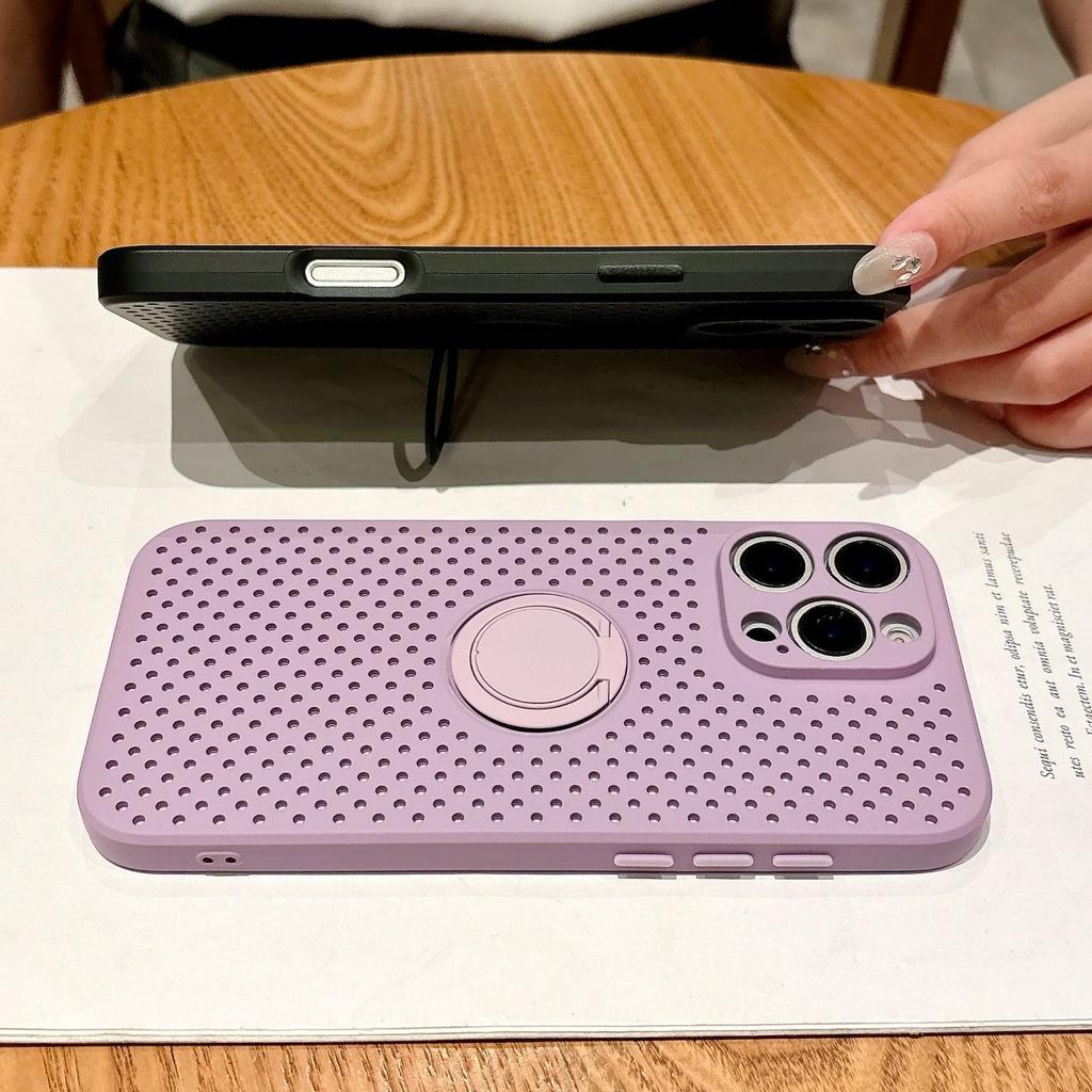 Чехол-подставка с сетчатым кольцом для рассеивания тепла для iPhone 16E 16 15 14 13 12 11 X XS XR 8 7 Plus Pro Max Ударопрочная охлаждающая крышка