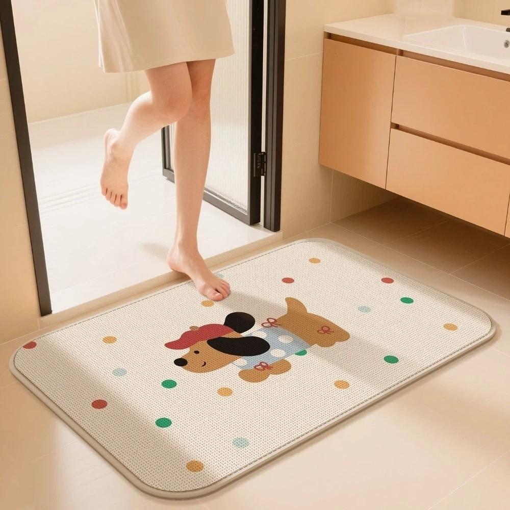 Cute Style Anti Slip Cartoon Floor Mat Animal Pattern Absorbent Absorbent Rug Soft Imitation Weaving Entry Doormat Entry