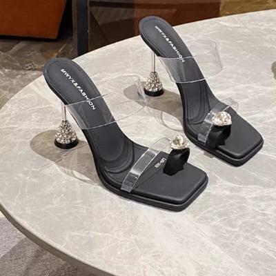 Прозрачные туфли-стилетто женская верхняя одежда 2025 новинка французские сандалии с пальцем летний темперамент стразы шлепанцы