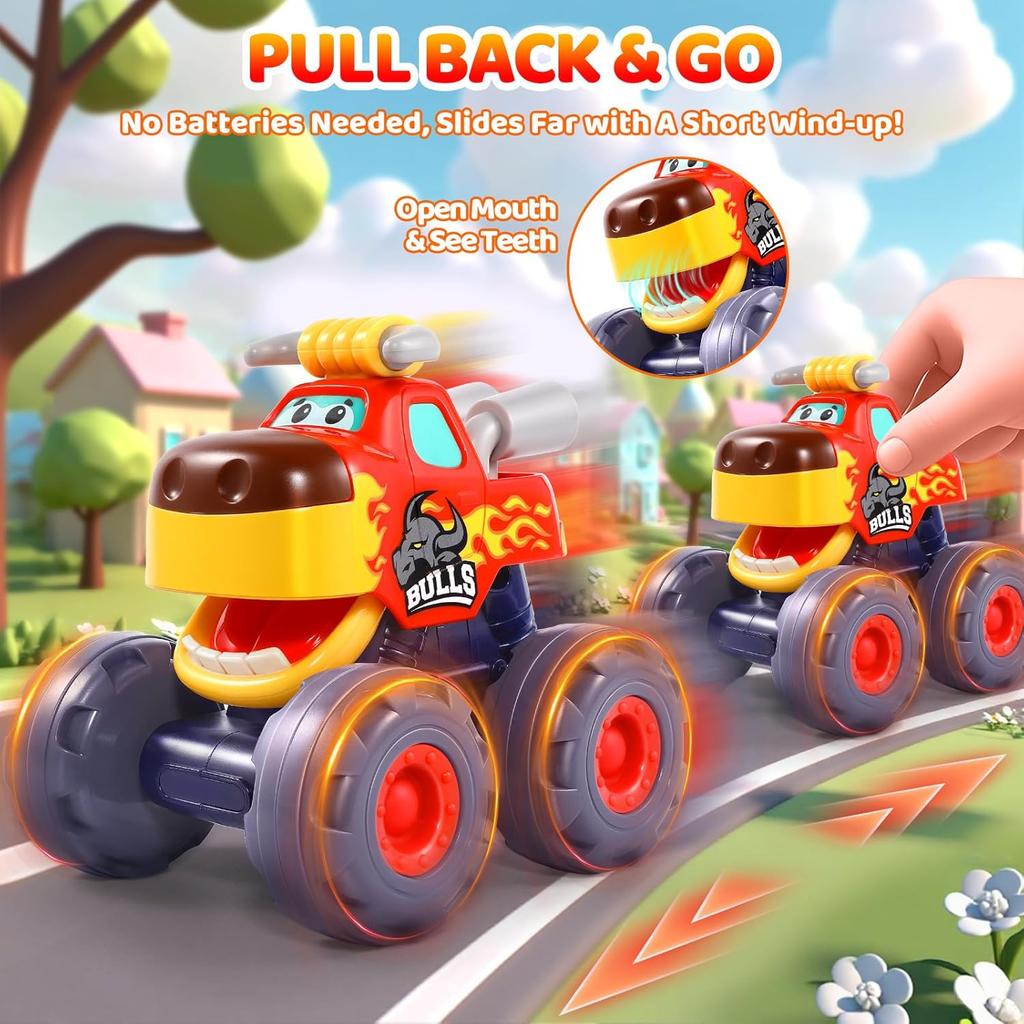 OCATO Игрушки для машины для мальчика 1 года, Подарок, Машинки-монстры на пружинном механизме для малышей 1-3, Подарок на день рождения для мальчика 1 2 3 лет, Первая техника для детей