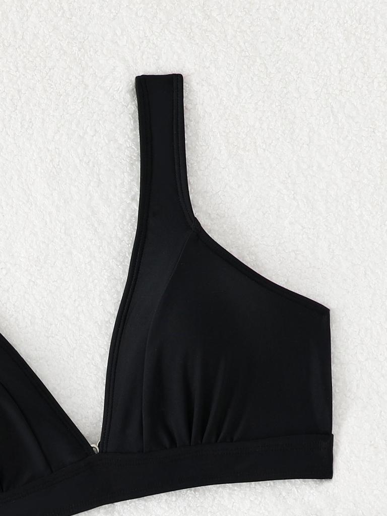 Женский раздельный купальник-бикини однотонный с высокой талией