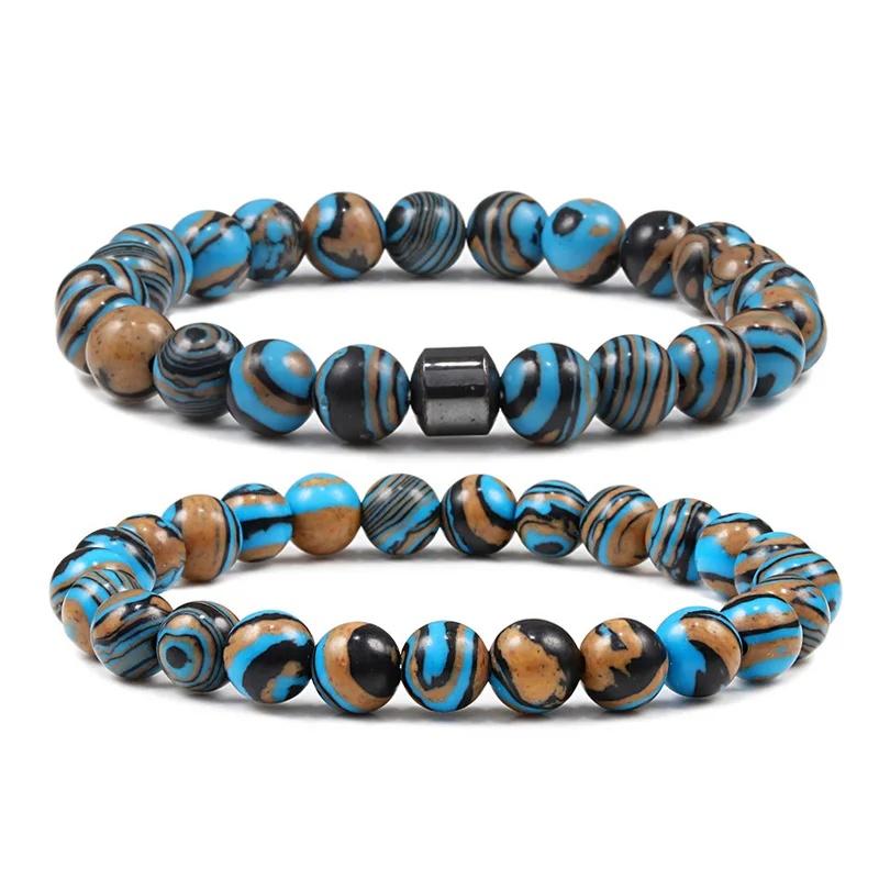 Малахитовый браслет из бусин, цилиндрический, из натурального камня, браслеты, высококачественный энергетический браслет, классический ниточный браслет, ювелирное изделие, pulsera
