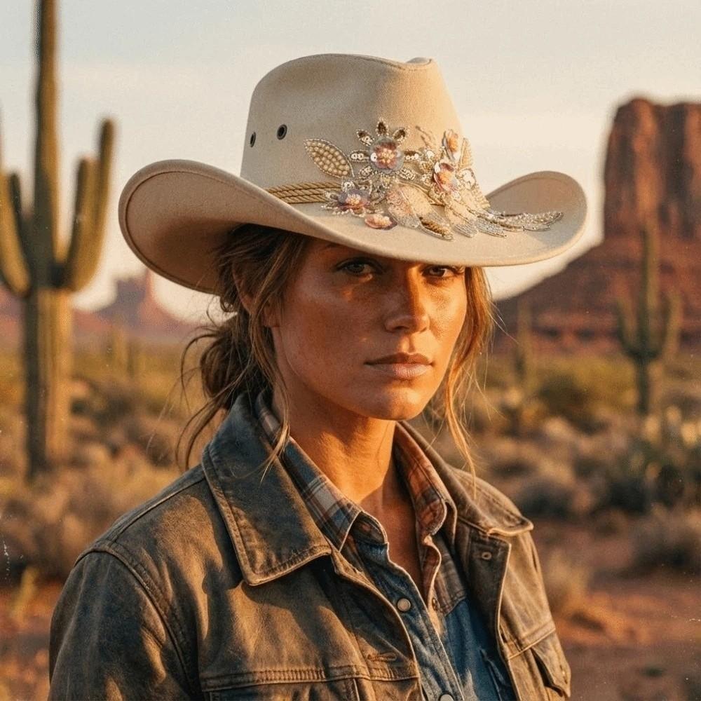 Embroidered Sun Protection Knight Hat Wide Brim Cowgirls Visor Cap  Horseback Riding