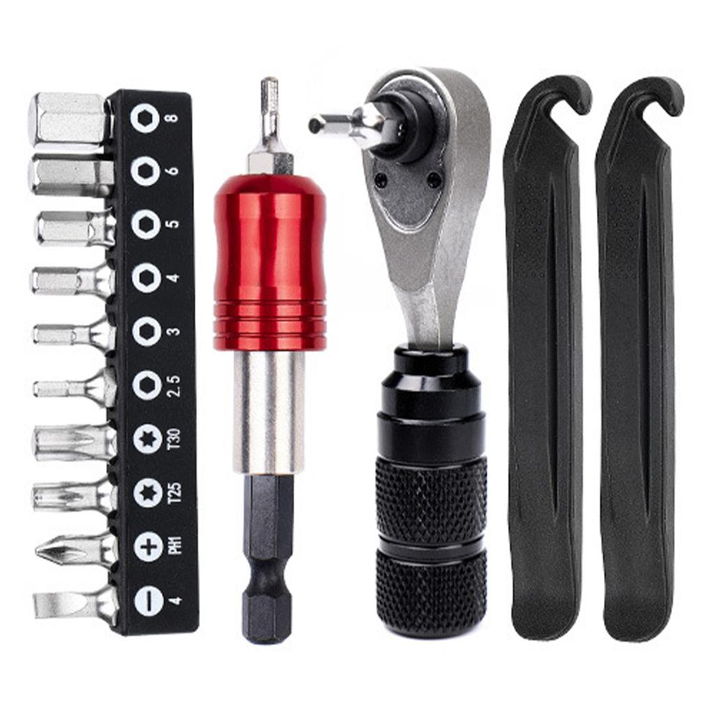 Bike Tire Repair Kit Set 72 Tooth Ratchet Wrench Portable Multifunctional Bike Tools Kit with Storage Bag for Road