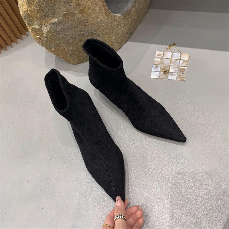 Майяр! Супер Огонь Ботильоны на Тонком Каблуке Винтажная Коричневая Замша Заостренный Носок Женские Ботинки Мартин Киска и Эластичные Ботильоны