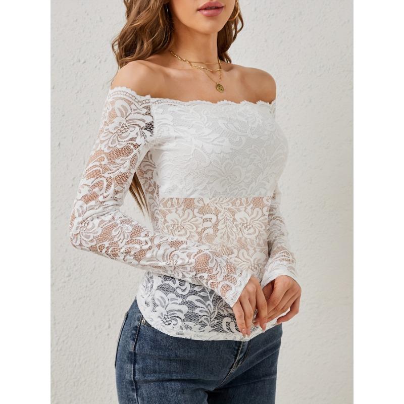 Pure Desire Spice One Line Neck Lace Top Женская новая сексуальная облегающая футболка с V-образным вырезом и элегантным открытыми плечами с длинным рукавом