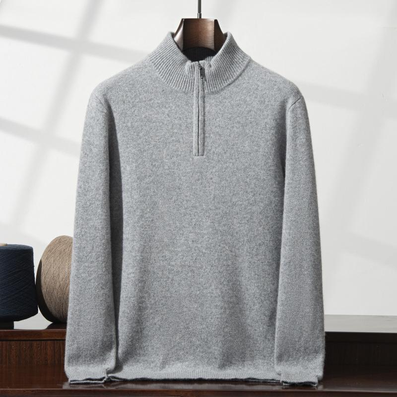 Новая универсальная кашемировая рубашка, вязаный пуловер на молнии с полувысоким воротником, верхняя одежда, теплый и приятный к коже свитер