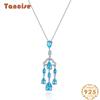 Ювелирные изделия Tancision, подвесное ожерелье морского синего цвета, полное высокоуглеродистых бриллиантов, 8*12, подвеска-капля, цепочка на ключицу, серебро 40 + 3