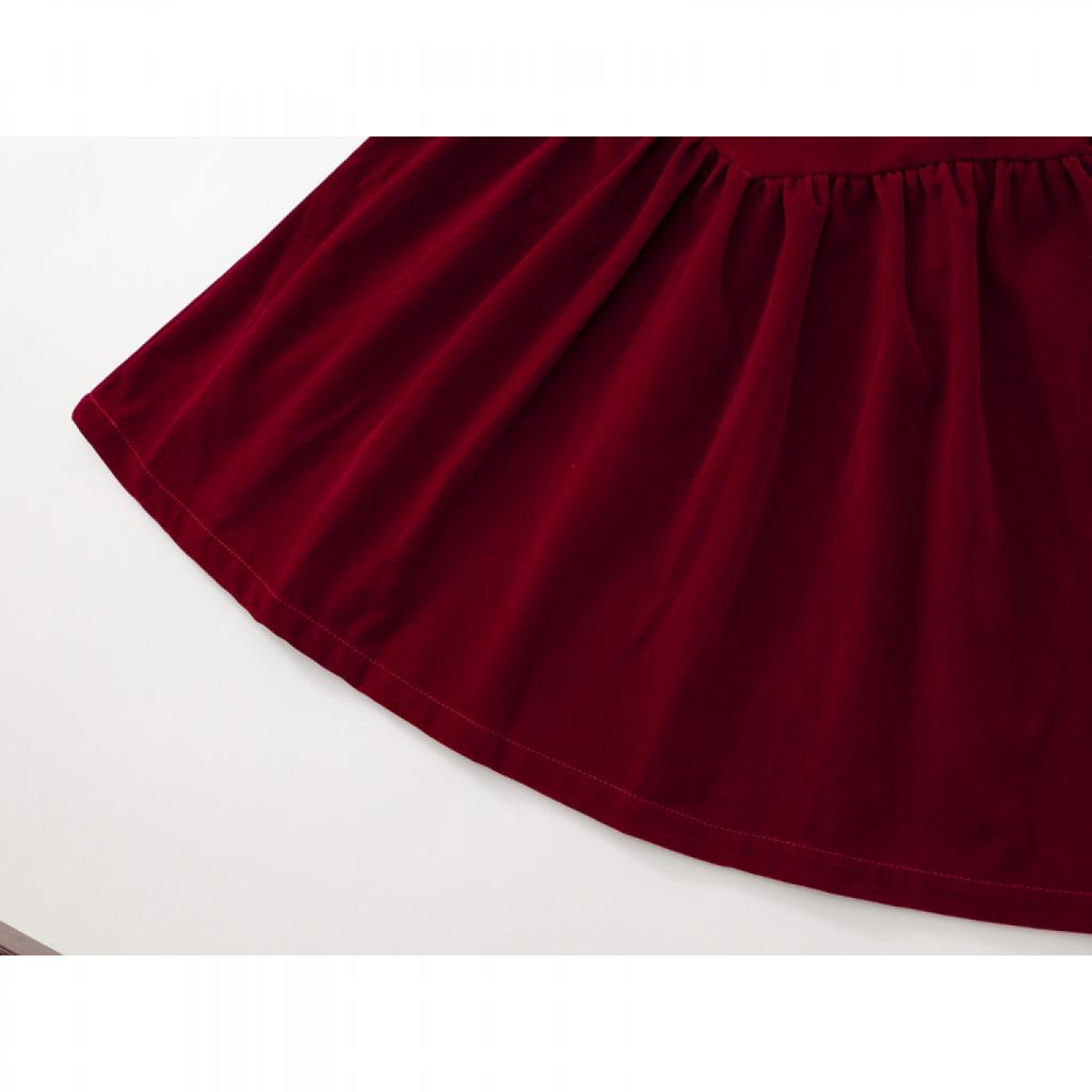 Платье без рукавов из бархата для девочек 2024 года, осеннее детское красное платье принцессы А-силуэта в корейском стиле